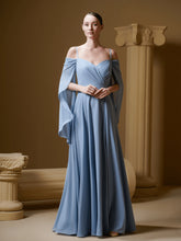Elegant Blue Ribbon Wedding Bridesmaid Dress Off-Shoulder Gown